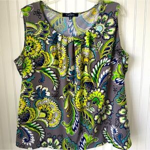 Evan-Picote Woman Essentials (2X) Gray w/Blue, Yellow,Green & White Floral Print